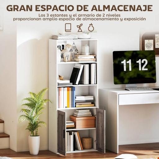 Estantería para Libros Estrecha Librería con Puertas Estantes Abiertos y Armario 60x30x149,5 cm Blanco y Marrón [3]