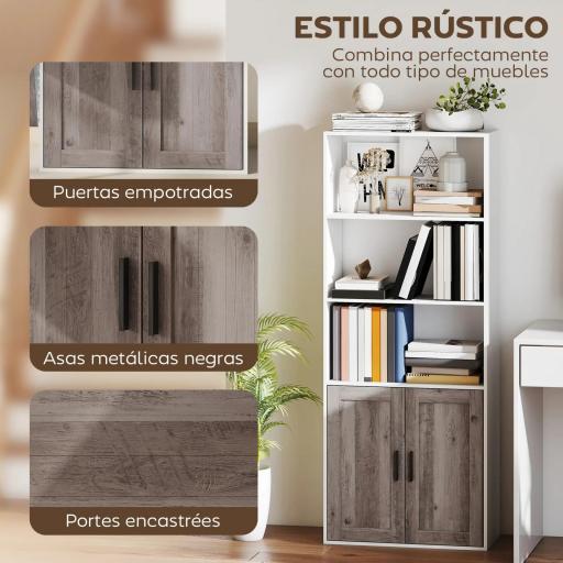 Estantería para Libros Estrecha Librería con Puertas Estantes Abiertos y Armario 60x30x149,5 cm Blanco y Marrón [5]