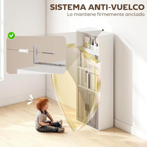 Estantería para Libros Estrecha Librería con Puertas Estantes Abiertos y Armario 60x30x149,5 cm Blanco y Marrón [4]
