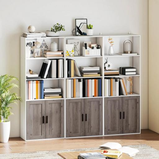 Estantería para Libros Estrecha Librería con Puertas Estantes Abiertos y Armario 60x30x149,5 cm Blanco y Marrón [6]