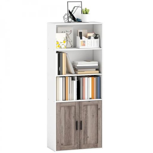 Estantería para Libros Estrecha Librería con Puertas Estantes Abiertos y Armario 60x30x149,5 cm Blanco y Marrón [8]