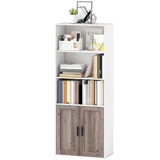 Estantería para Libros Estrecha Librería con Puertas Estantes Abiertos y Armario 60x30x149,5 cm Blanco y Marrón [9]