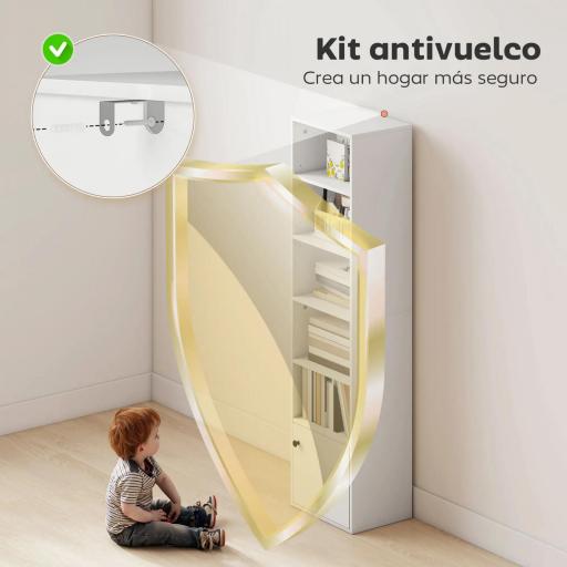 Librería de 5 Niveles Estantería para Libros Moderna con Estantes Abiertos y Puerta 40x30x156 cm Blanco [4]