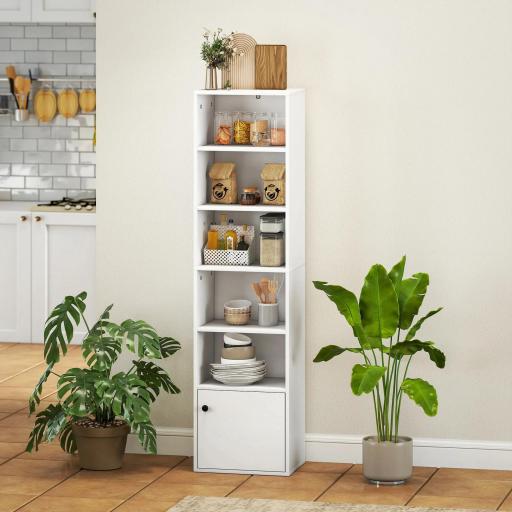 Librería de 5 Niveles Estantería para Libros Moderna con Estantes Abiertos y Puerta 40x30x156 cm Blanco [6]
