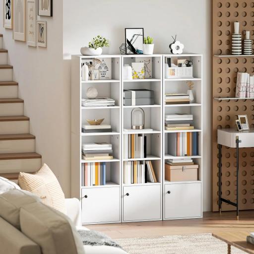 Librería de 5 Niveles Estantería para Libros Moderna con Estantes Abiertos y Puerta 40x30x156 cm Blanco [7]