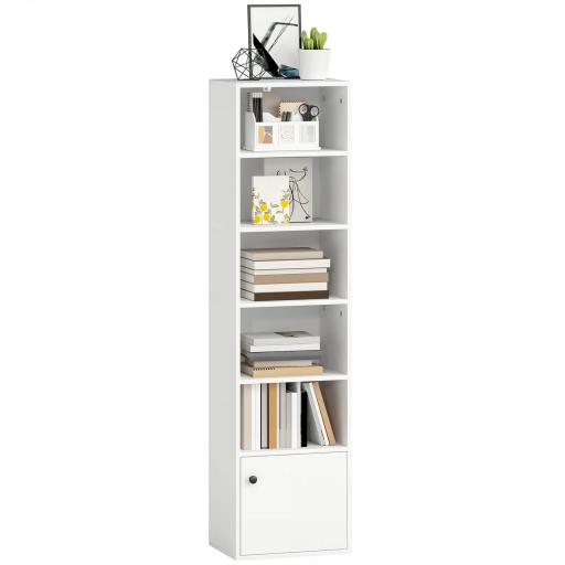 Librería de 5 Niveles Estantería para Libros Moderna con Estantes Abiertos y Puerta 40x30x156 cm Blanco [8]