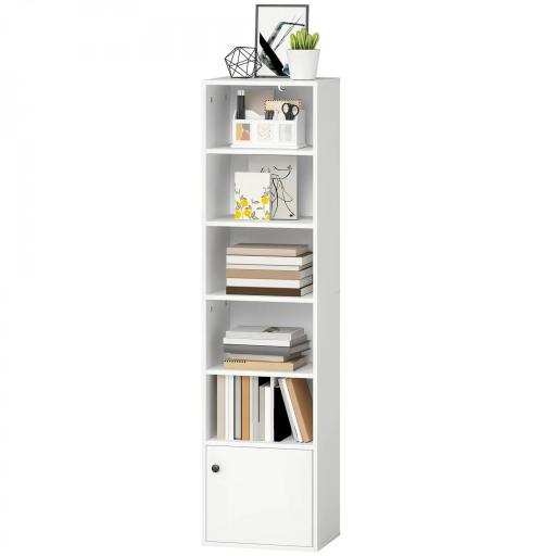 Librería de 5 Niveles Estantería para Libros Moderna con Estantes Abiertos y Puerta 40x30x156 cm Blanco [9]
