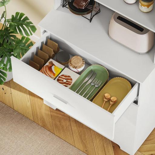 Librería de 6 Niveles con 3 Cajones 3 Estantes Abiertos Armario Alto para Salón Estudio Oficina 79x39,5x182,2 cm Blanco [4]