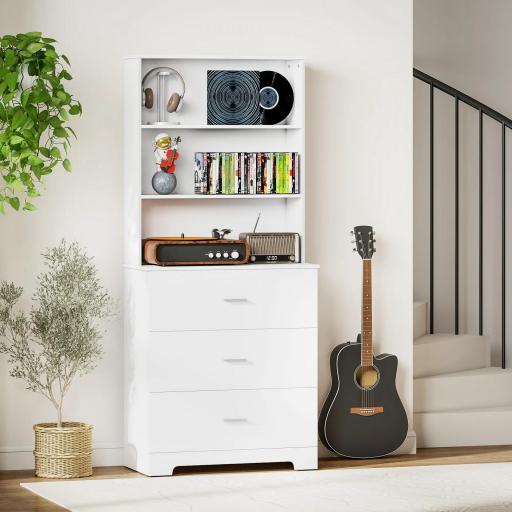 Librería de 6 Niveles con 3 Cajones 3 Estantes Abiertos Armario Alto para Salón Estudio Oficina 79x39,5x182,2 cm Blanco [7]