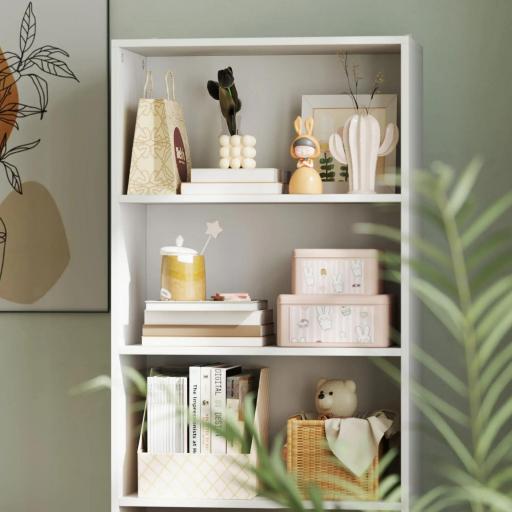 Estantería Bicolor con 4 Estantes Abiertos y 2 Cajones de Melamina con Patas de Pino 60x30x179cm Blanco y Madera Natural [7]