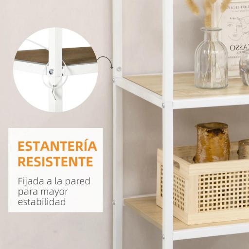 Estantería con Marco de Acero y Estantes de Melamina para Salón Oficina Estudio 83x34x180 cm Roble y Blanco [4]