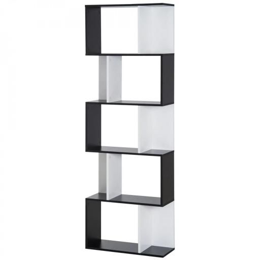 Estantería en Forma de S Alta con 5 Estantes Diseño Moderno para Salón Oficina 60x24x184,5cm Blanco y Negro [8]