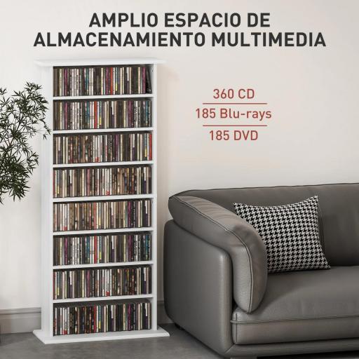 Estantería para CDs y DVDs Estrecha con 8 Compartimentos Estantes Ajustables 58x24x126,3 cm Blanco [3]