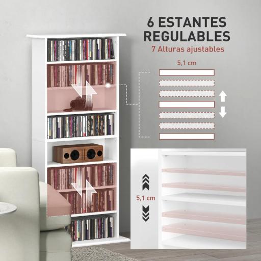 Estantería para CDs y DVDs Estrecha con 8 Compartimentos Estantes Ajustables 58x24x126,3 cm Blanco [2]