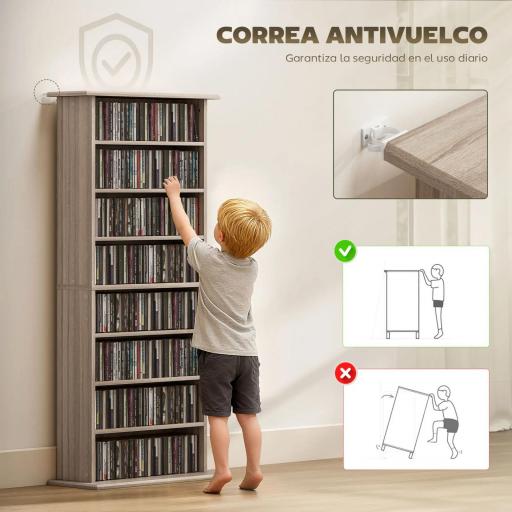 Estantería para CDs y DVDs Estrecha con 8 Compartimentos Estantes Ajustables 58x24x126,3 cm Madera Natural [5]