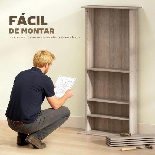 Estantería para CDs y DVDs Estrecha con 8 Compartimentos Estantes Ajustables 58x24x126,3 cm Madera Natural [4]