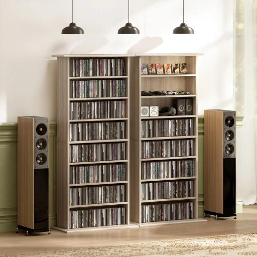 Estantería para CDs y DVDs Estrecha con 8 Compartimentos Estantes Ajustables 58x24x126,3 cm Madera Natural [7]