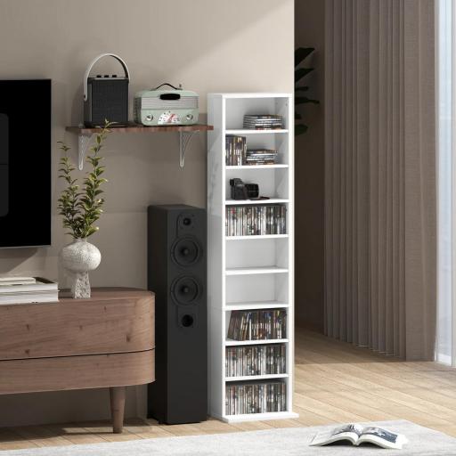 Estantería para CDs y DVDs con Estantes Ajustables Diseño Estrecho y Sistema Antivuelco para 260 CDs 33x24x140 cm Blanco [7]