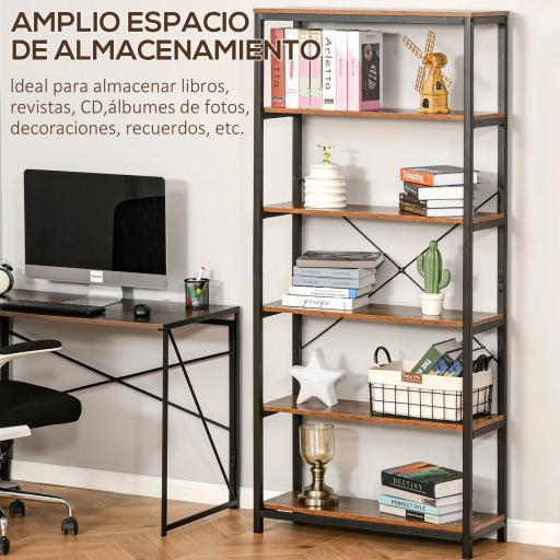 Estantería Estilo Industrial Retro con 6 Estantes Abiertos para Libros y sistema Antivuelco Almacenaje para Salón Oficina 80x30x180 cm Marrón Rústico [3]