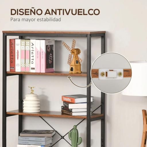 Estantería Estilo Industrial Retro con 6 Estantes Abiertos para Libros y sistema Antivuelco Almacenaje para Salón Oficina 80x30x180 cm Marrón Rústico [5]