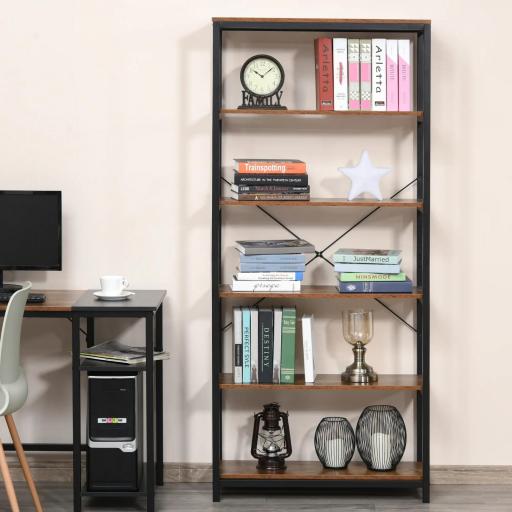 Estantería Estilo Industrial Retro con 6 Estantes Abiertos para Libros y sistema Antivuelco Almacenaje para Salón Oficina 80x30x180 cm Marrón Rústico [2]