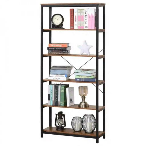 Estantería Estilo Industrial Retro con 6 Estantes Abiertos para Libros y sistema Antivuelco Almacenaje para Salón Oficina 80x30x180 cm Marrón Rústico [8]