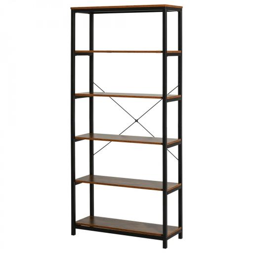 Estantería Estilo Industrial Retro con 6 Estantes Abiertos para Libros y sistema Antivuelco Almacenaje para Salón Oficina 80x30x180 cm Marrón Rústico [9]