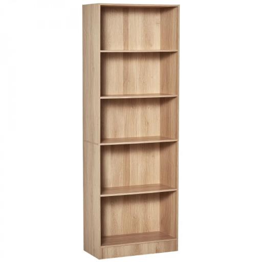 Librería Estantería de 5 Niveles para Libros con 3 Baldas Ajustables Antivuelco Almacenaje para Salón Oficina Estudio 63x29,5x176 cm Madera Natural [8]