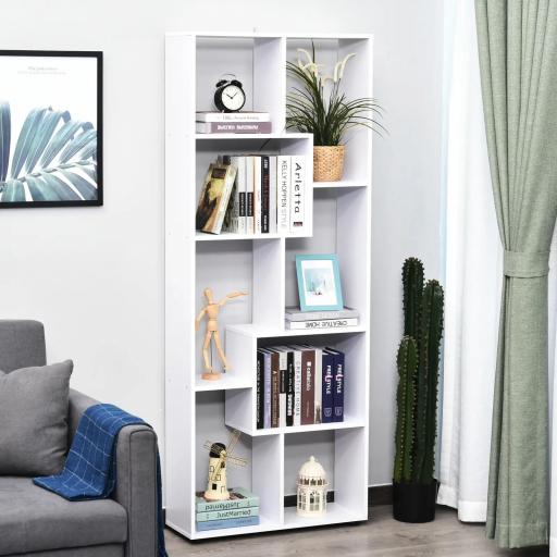 Estantería Moderna Vertical Diseño de Librería con 8 Estantes E1 Tablero de Partículas 70x24x178cm Blanco