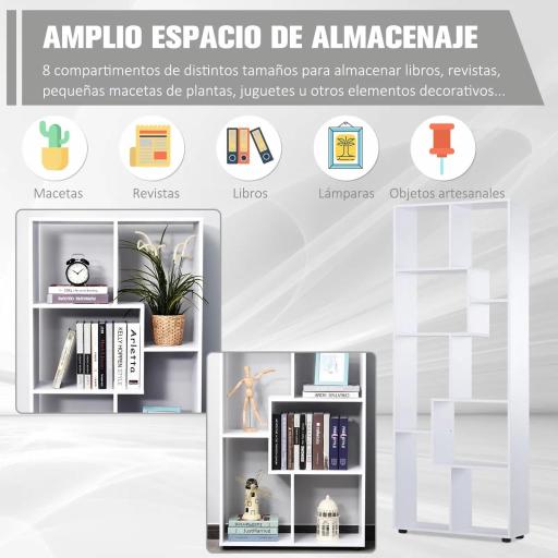 Estantería Moderna Vertical Diseño de Librería con 8 Estantes E1 Tablero de Partículas 70x24x178cm Blanco [3]