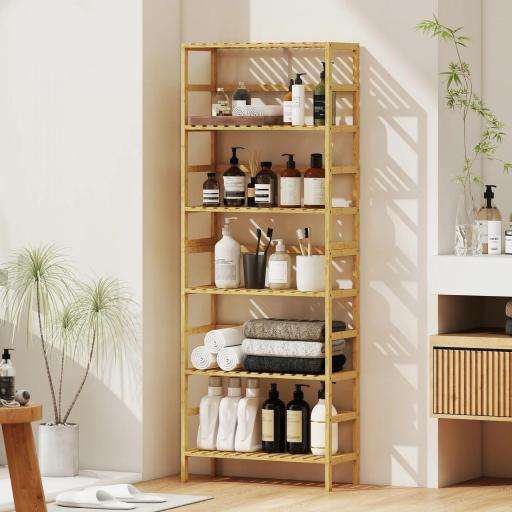 Estantería de Bambú de 6 Niveles Librería para Espacios Pequeños Baño Sala de Estar y Cocina Natural