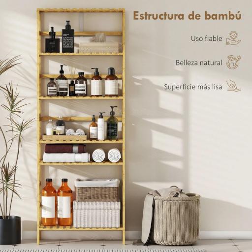 Estantería de Bambú de 6 Niveles Librería para Espacios Pequeños Baño Sala de Estar y Cocina Natural [5]
