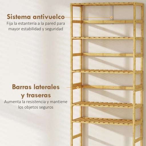 Estantería de Bambú de 6 Niveles Librería para Espacios Pequeños Baño Sala de Estar y Cocina Natural [2]