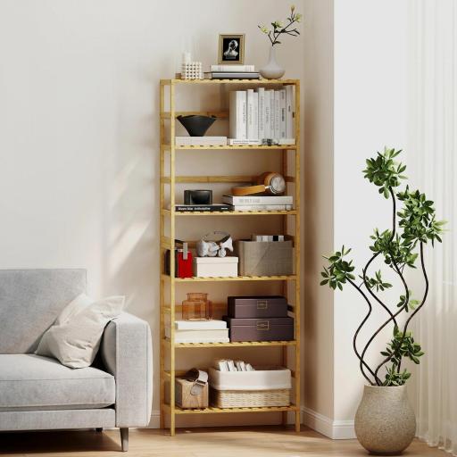 Estantería de Bambú de 6 Niveles Librería para Espacios Pequeños Baño Sala de Estar y Cocina Natural [4]