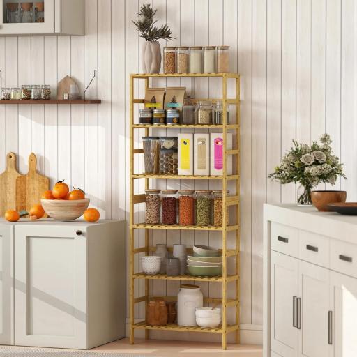 Estantería de Bambú de 6 Niveles Librería para Espacios Pequeños Baño Sala de Estar y Cocina Natural [6]