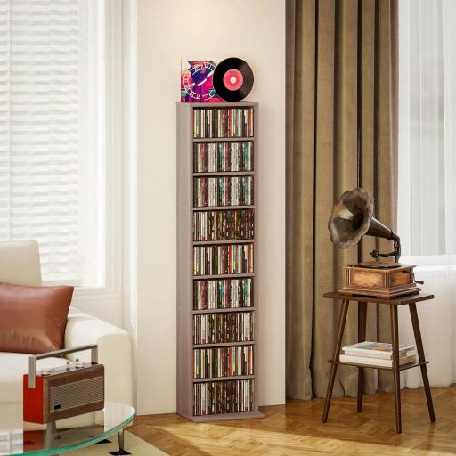 Estantería para CDs y DVDs con Estantes Ajustables Diseño Estrecho y Antivuelco para 260 CDs 33x24x140 cm Madera Natural