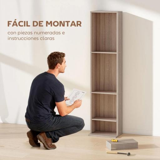 Estantería para CDs y DVDs con Estantes Ajustables Diseño Estrecho y Antivuelco para 260 CDs 33x24x140 cm Madera Natural [4]