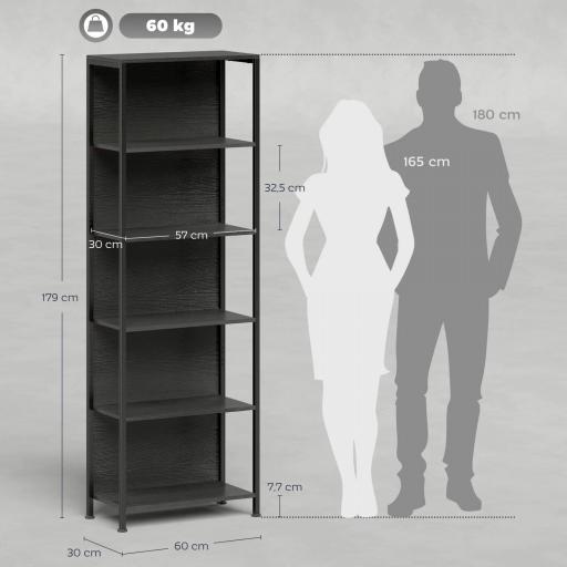 Librería de 5 Niveles con Luces LED de 7 Colores Estantería para Libros 60x30x179 cm Estantería Industrial Negro [1]