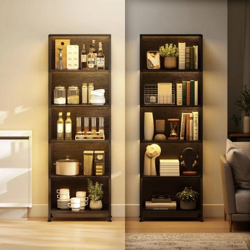 Librería de 5 Niveles con Luces LED de 7 Colores Estantería para Libros 60x30x179 cm Estantería Industrial Negro [3]