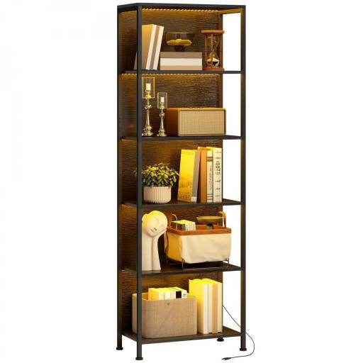 Librería de 5 Niveles con Luces LED de 7 Colores Estantería para Libros 60x30x179 cm Estantería Industrial Negro [8]