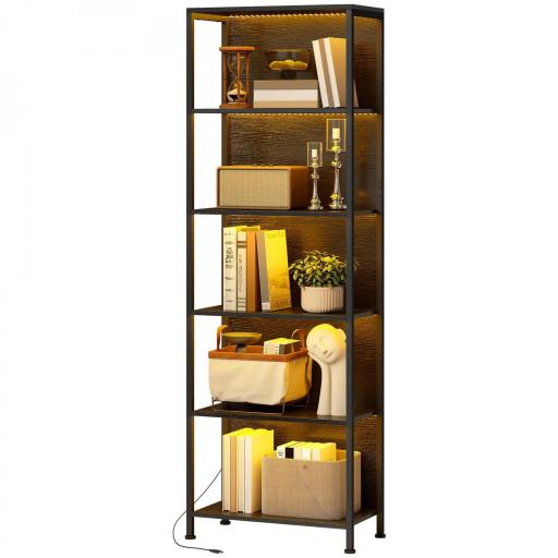 Librería de 5 Niveles con Luces LED de 7 Colores Estantería para Libros 60x30x179 cm Estantería Industrial Negro [9]