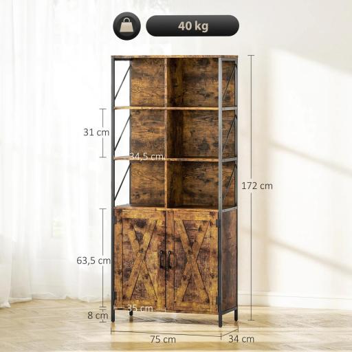 Estantería de Libros con 6 Compartimentos Abiertos y Estante Ajustable para Salón Oficina 75x34x172 cm Marrón Rústico [1]