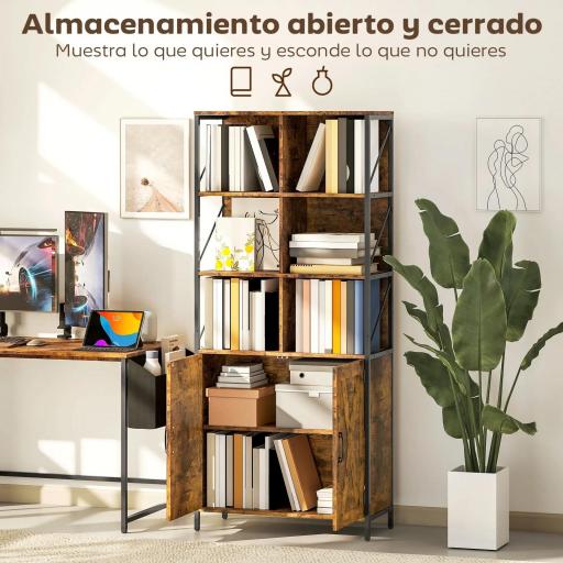 Estantería de Libros con 6 Compartimentos Abiertos y Estante Ajustable para Salón Oficina 75x34x172 cm Marrón Rústico [6]