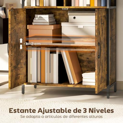 Estantería de Libros con 6 Compartimentos Abiertos y Estante Ajustable para Salón Oficina 75x34x172 cm Marrón Rústico [5]