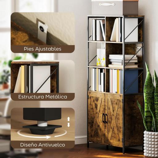 Estantería de Libros con 6 Compartimentos Abiertos y Estante Ajustable para Salón Oficina 75x34x172 cm Marrón Rústico [7]