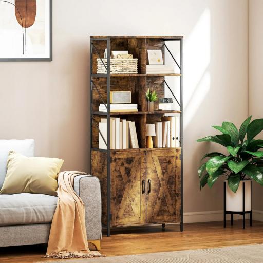 Estantería de Libros con 6 Compartimentos Abiertos y Estante Ajustable para Salón Oficina 75x34x172 cm Marrón Rústico [3]