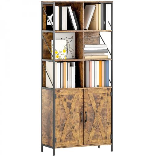Estantería de Libros con 6 Compartimentos Abiertos y Estante Ajustable para Salón Oficina 75x34x172 cm Marrón Rústico [8]