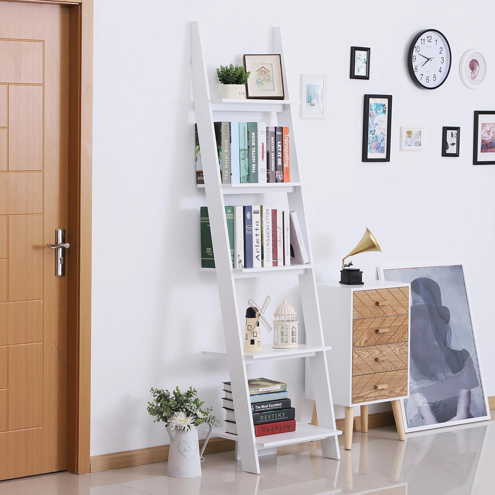 Estantería de Escalera Moderna Estantería para Libros Librería con 5 Estantes para Salón Oficina 50x40x195 cm Blanco