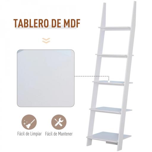 Estantería de Escalera Moderna Estantería para Libros Librería con 5 Estantes para Salón Oficina 50x40x195 cm Blanco [4]