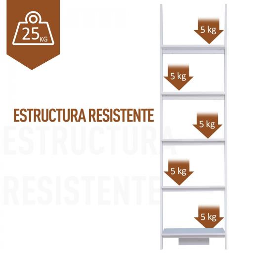 Estantería de Escalera Moderna Estantería para Libros Librería con 5 Estantes para Salón Oficina 50x40x195 cm Blanco [3]